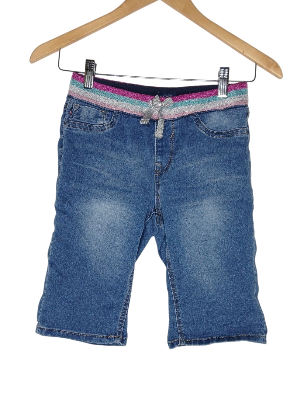 Vigoss Girls Blue Denim Bermuda Shorts with Rainbow Elastic Waistband